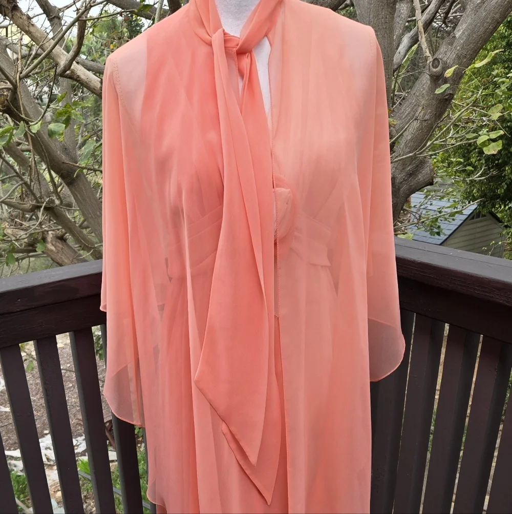 Jack Byan Vintage Seventies Coral Maxi Two-Tone Dress with Scarf Detail - Picture 1 of 10